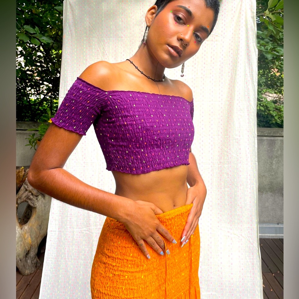 ABACAXI NYC Smocked Off The Shoulder Top